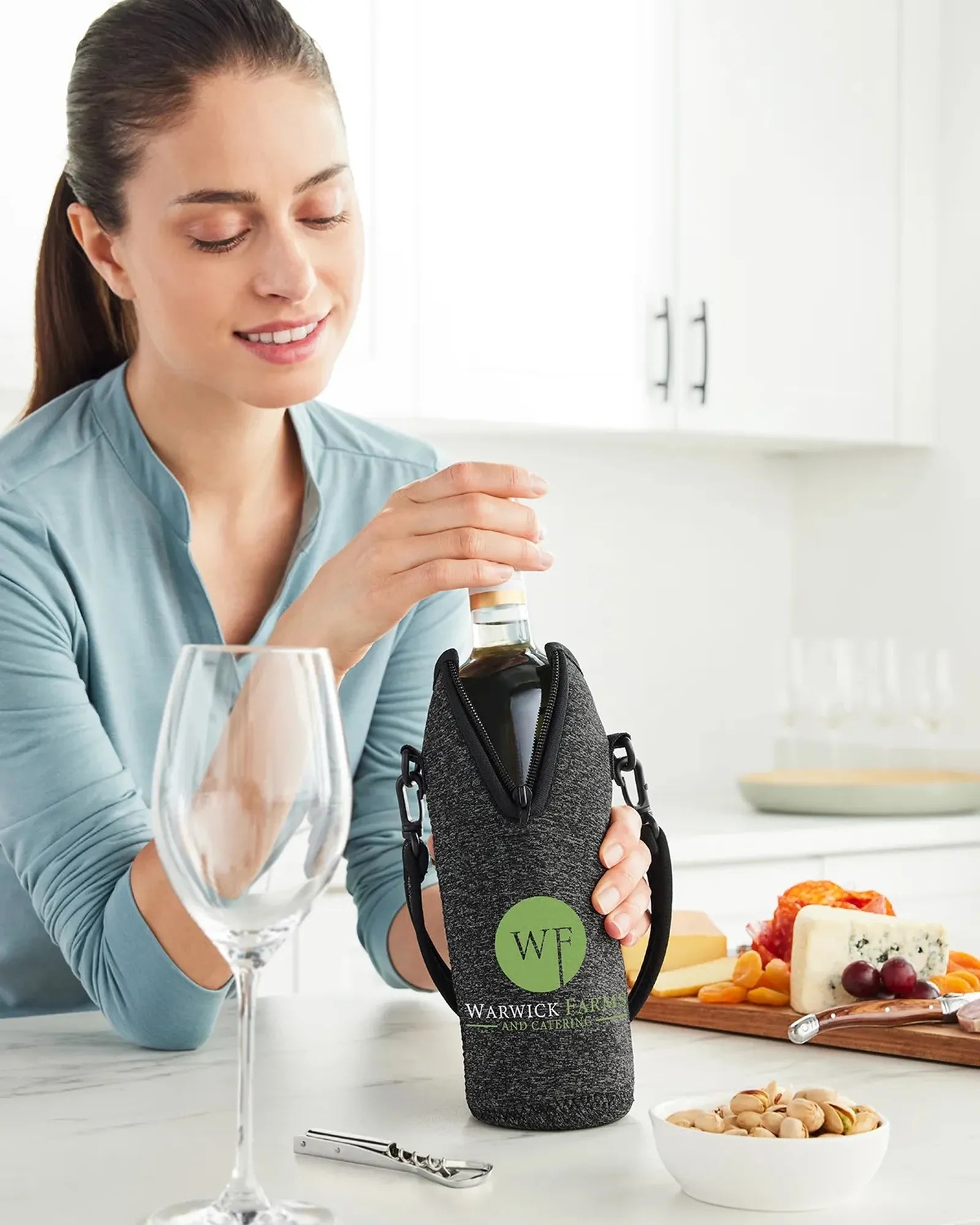 Custom neoprene wine cooler bag with corkscrew set - 5