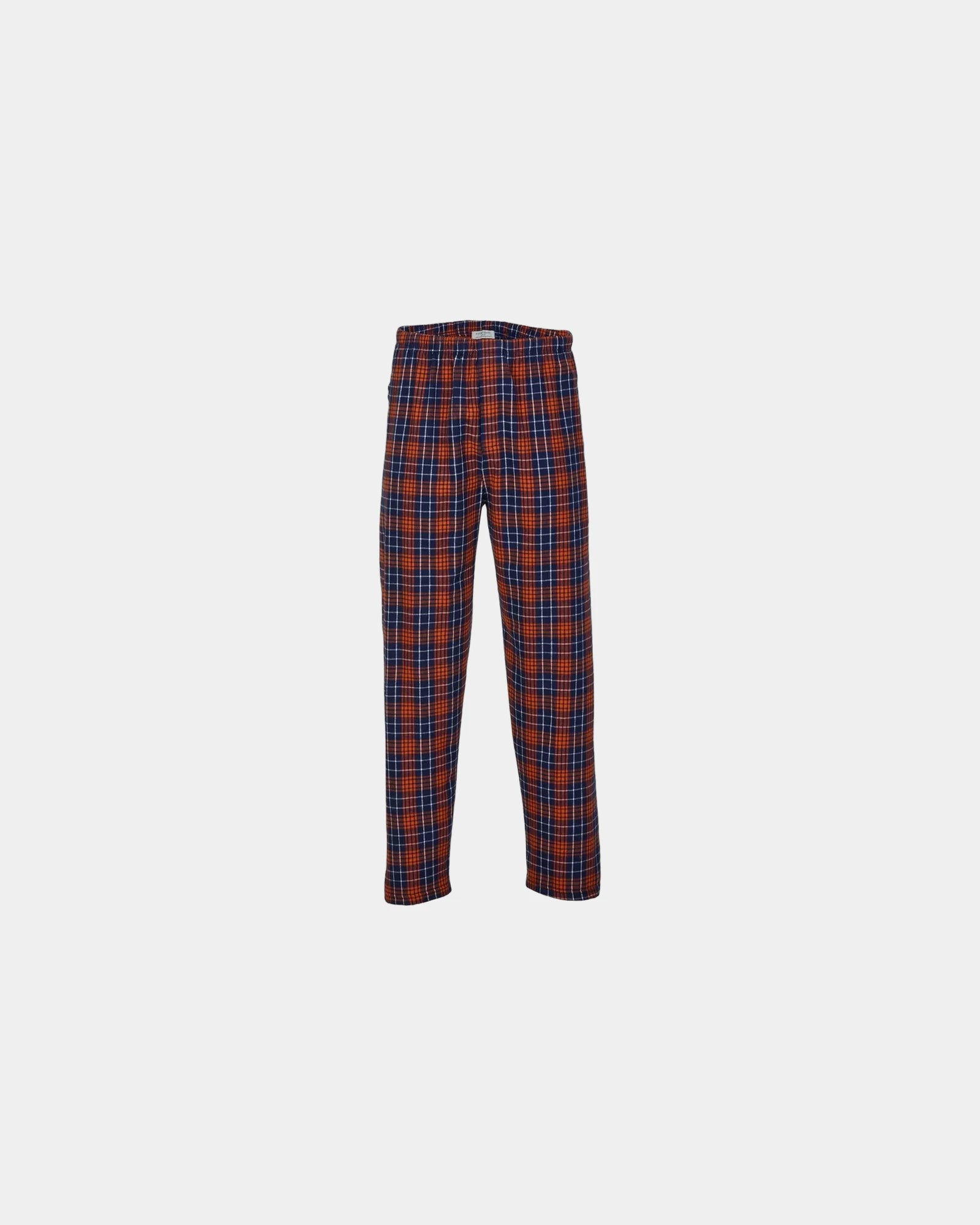 Custom cotton flannel pajama pants for men - Navy/ Orange Plaid