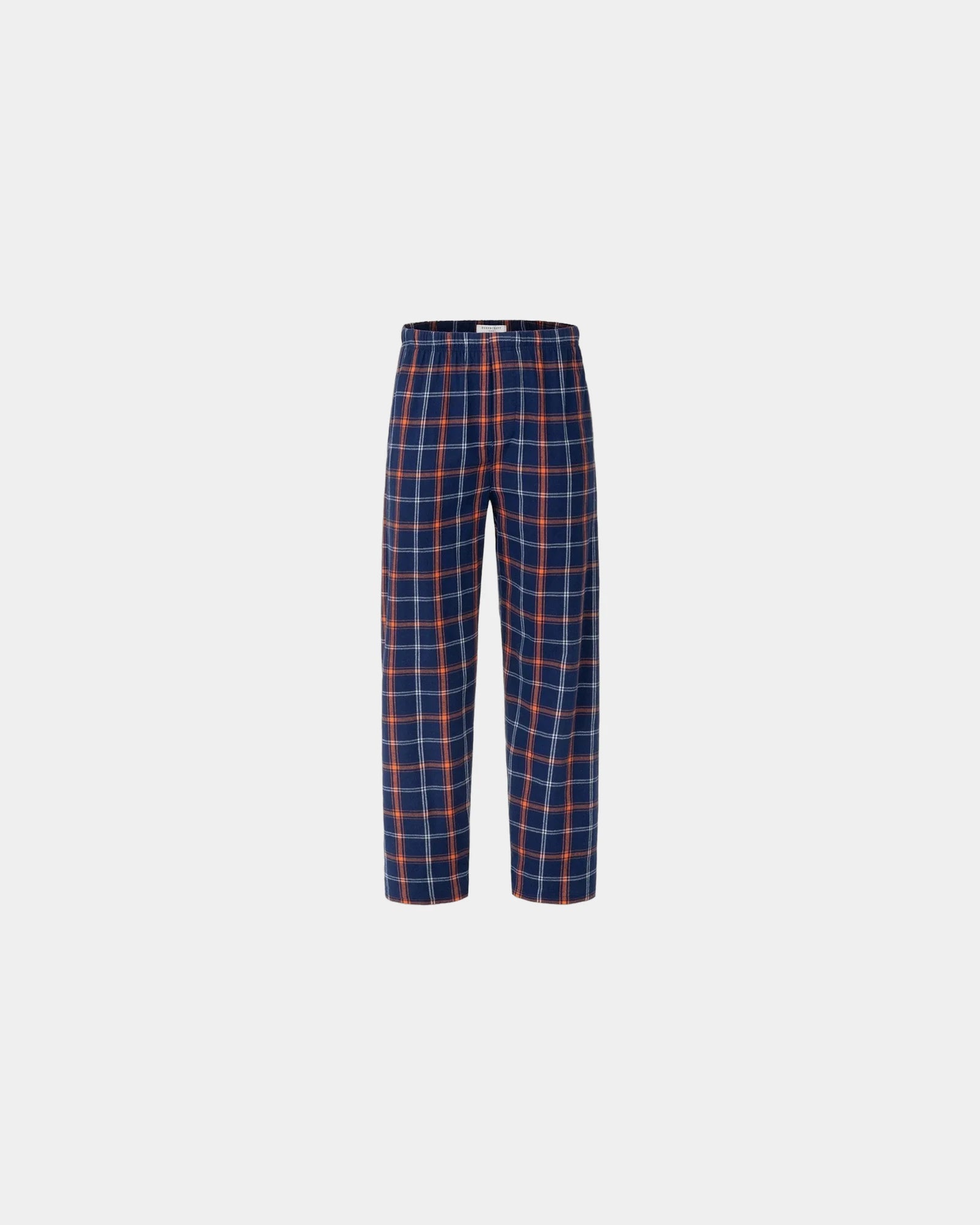 Custom cotton flannel pajama pants for men - Varsity Navy Orange Plaid
