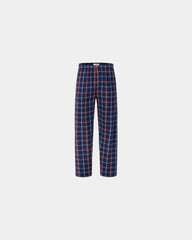 Custom cotton flannel pajama pants for men - Varsity Navy Orange Plaid