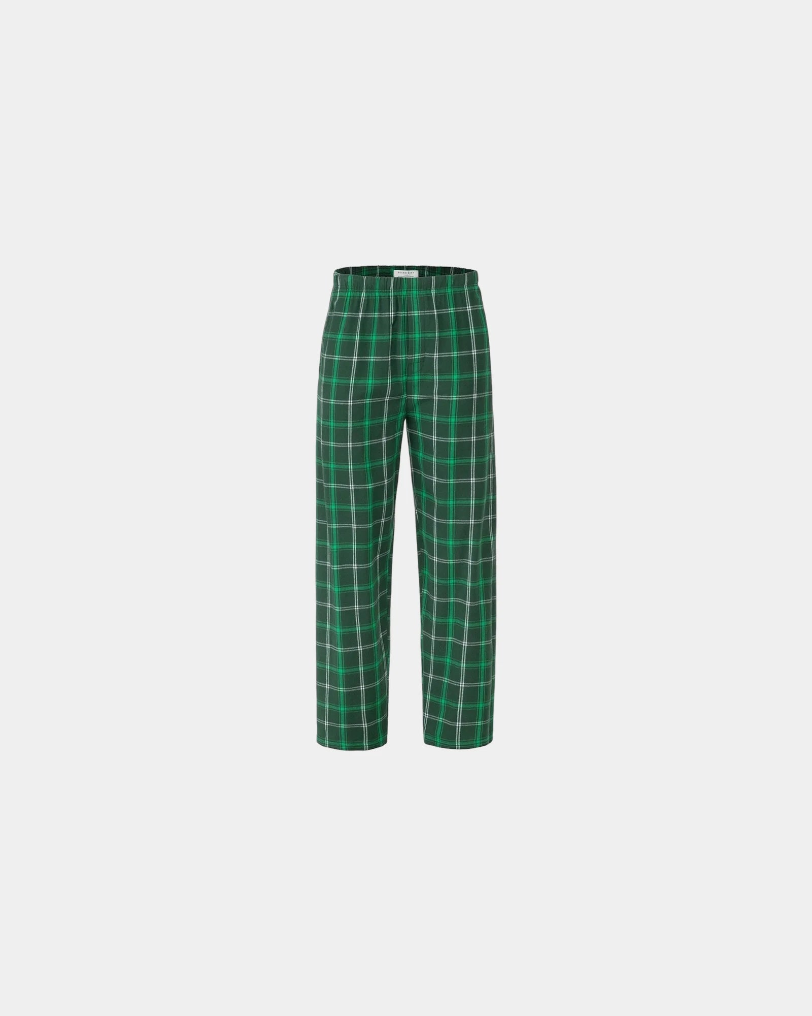 Custom cotton flannel pajama pants for men - Varsity Green White Plaid