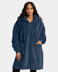 Custom plush poncho Port Authority fleece pullover - River Blue Navy