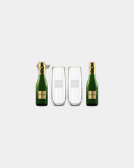 Custom engraved wood gift box with mini sparkling wines - Brown