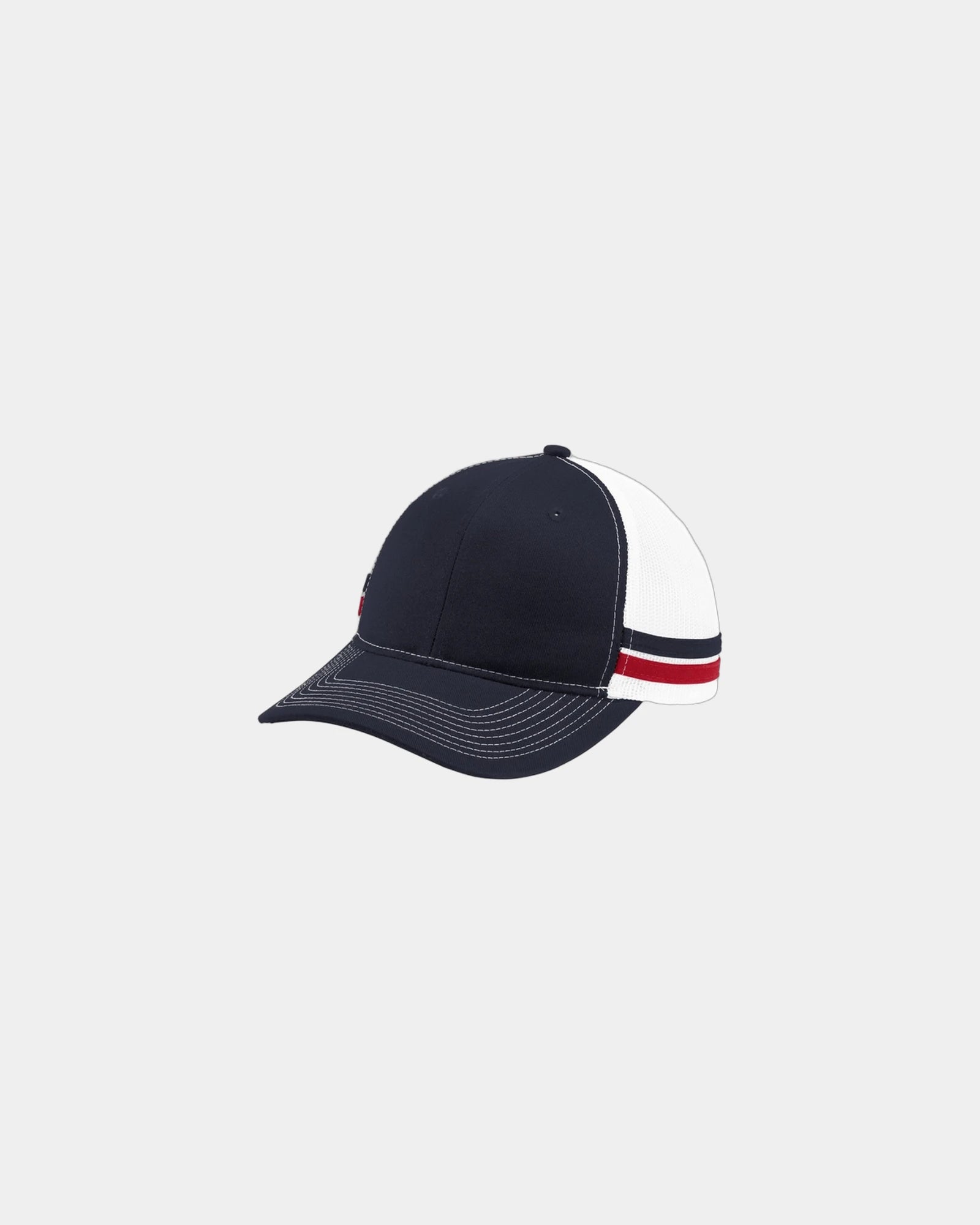 Custom cotton twill Port Authority snapback trucker cap - Rich Navy/ Flame Red/ White