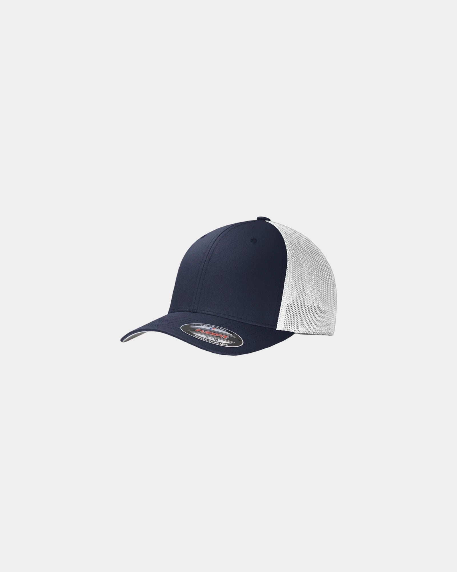 Custom mesh back cap Port Authority Flexfit trucker - True Navy/ White