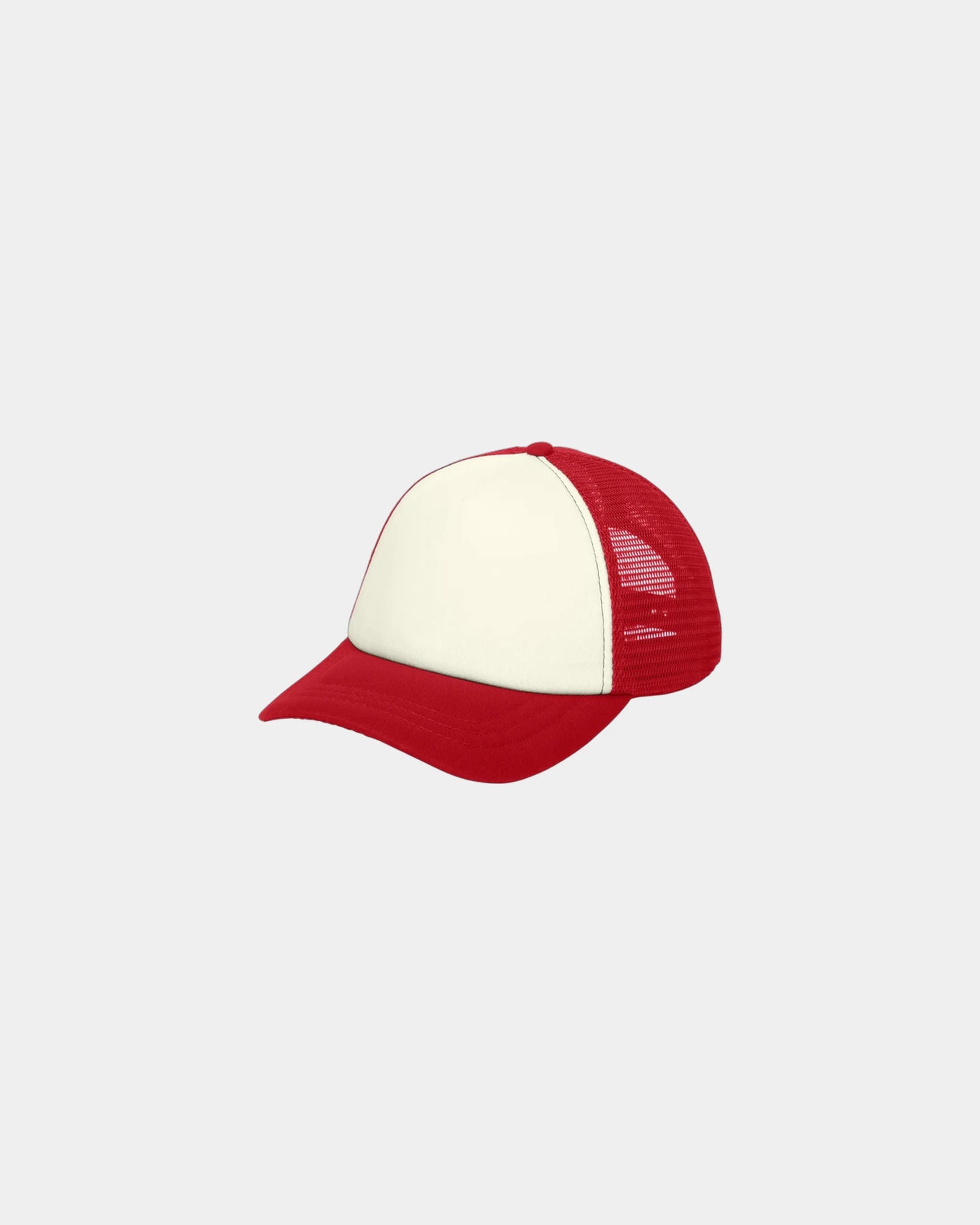 Custom twill foam Port Authority 5-Panel Trucker Cap - Ivory/ Red