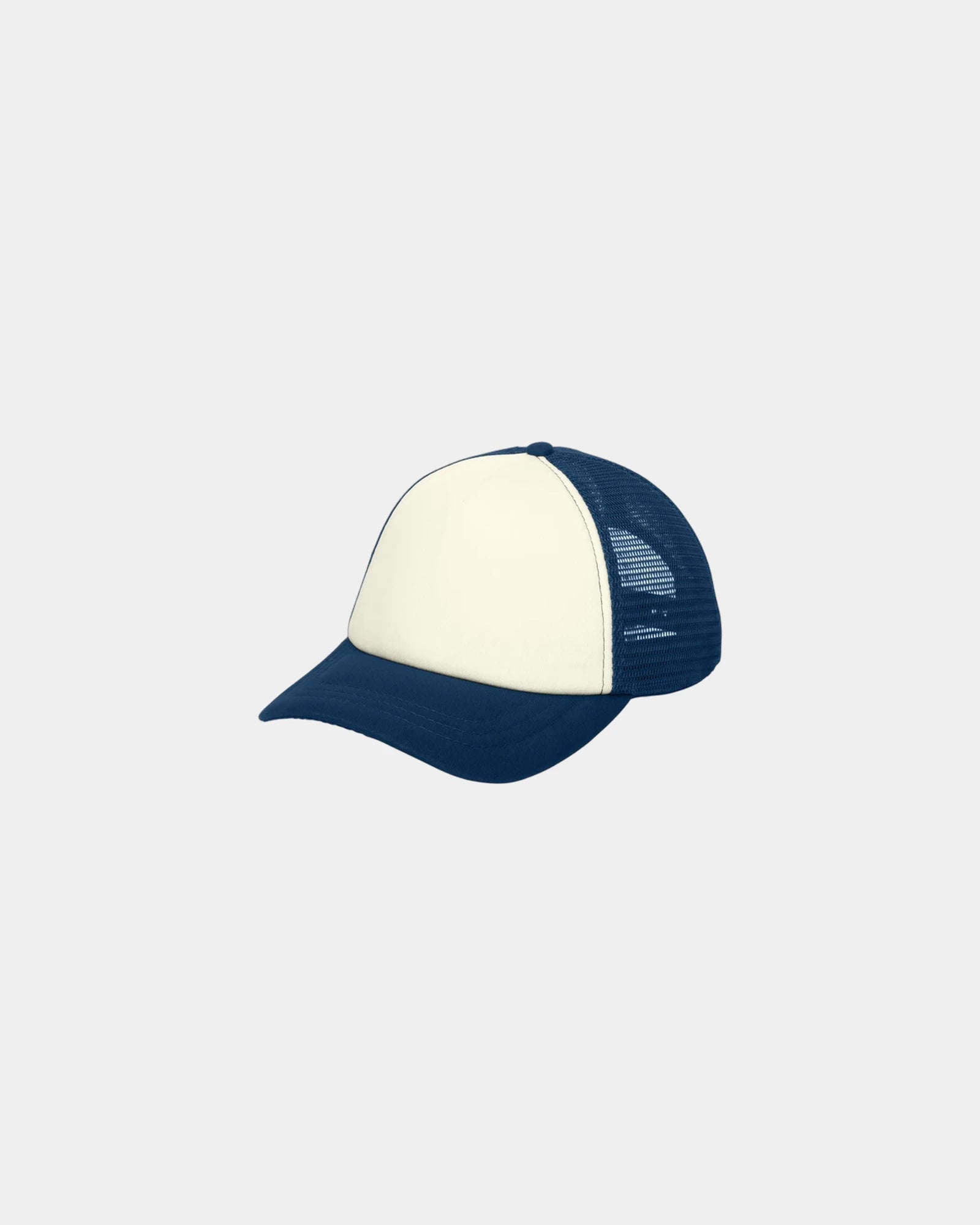 Custom twill foam Port Authority 5-Panel Trucker Cap - Ivory/ Navy