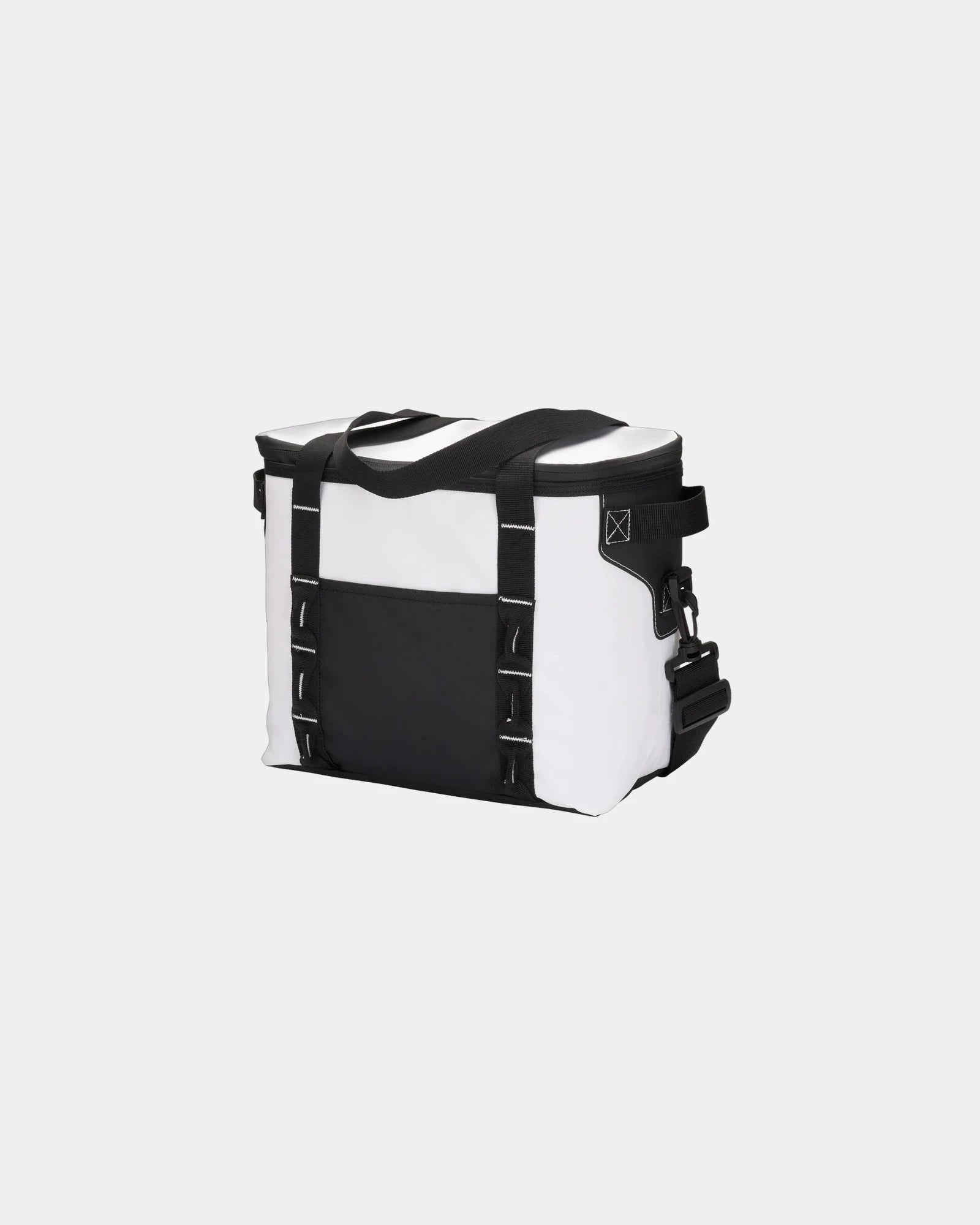 Custom waterproof 12-can hinge cooler with shoulder strap - White