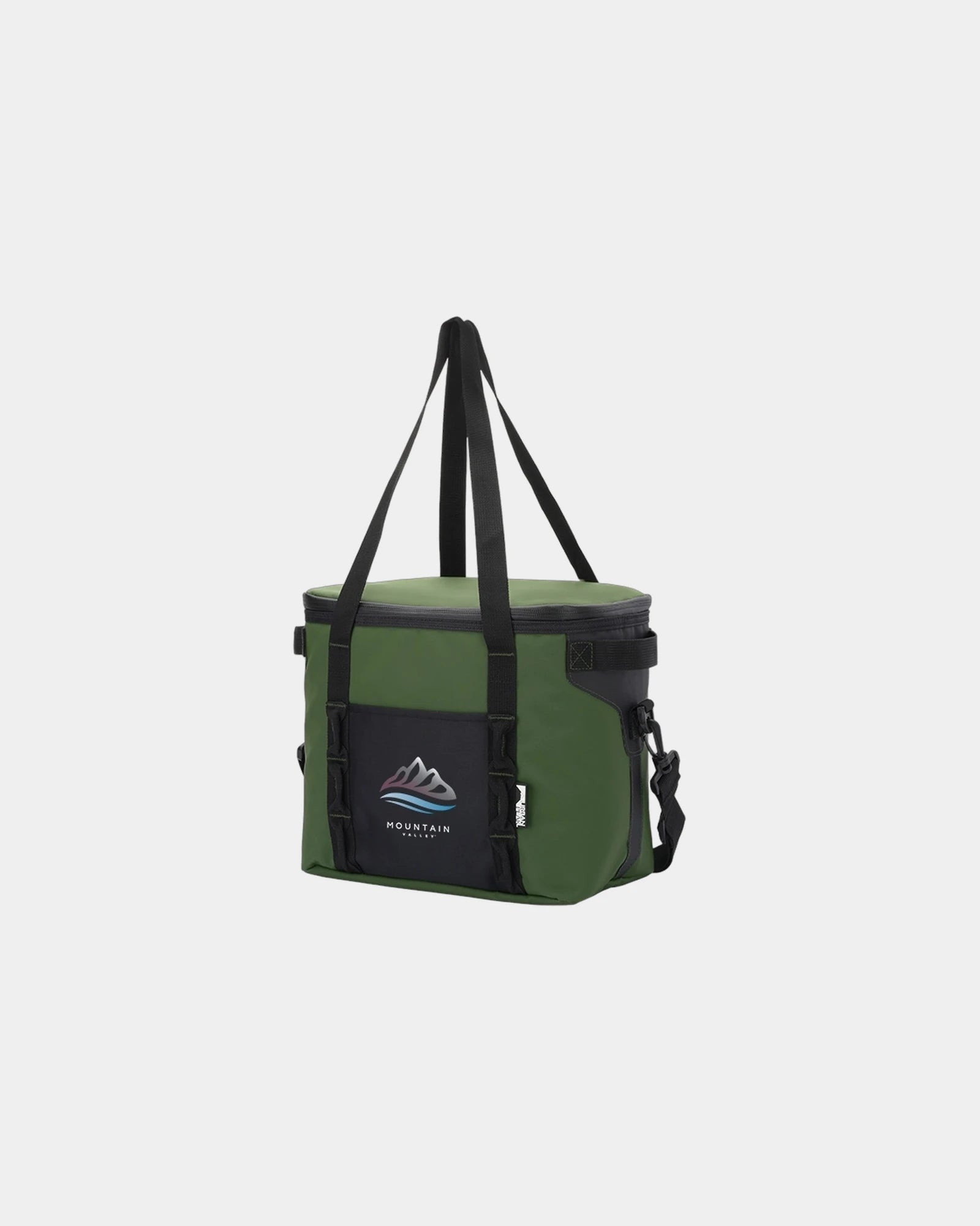 Custom waterproof 12-can hinge cooler with shoulder strap - Forest Green