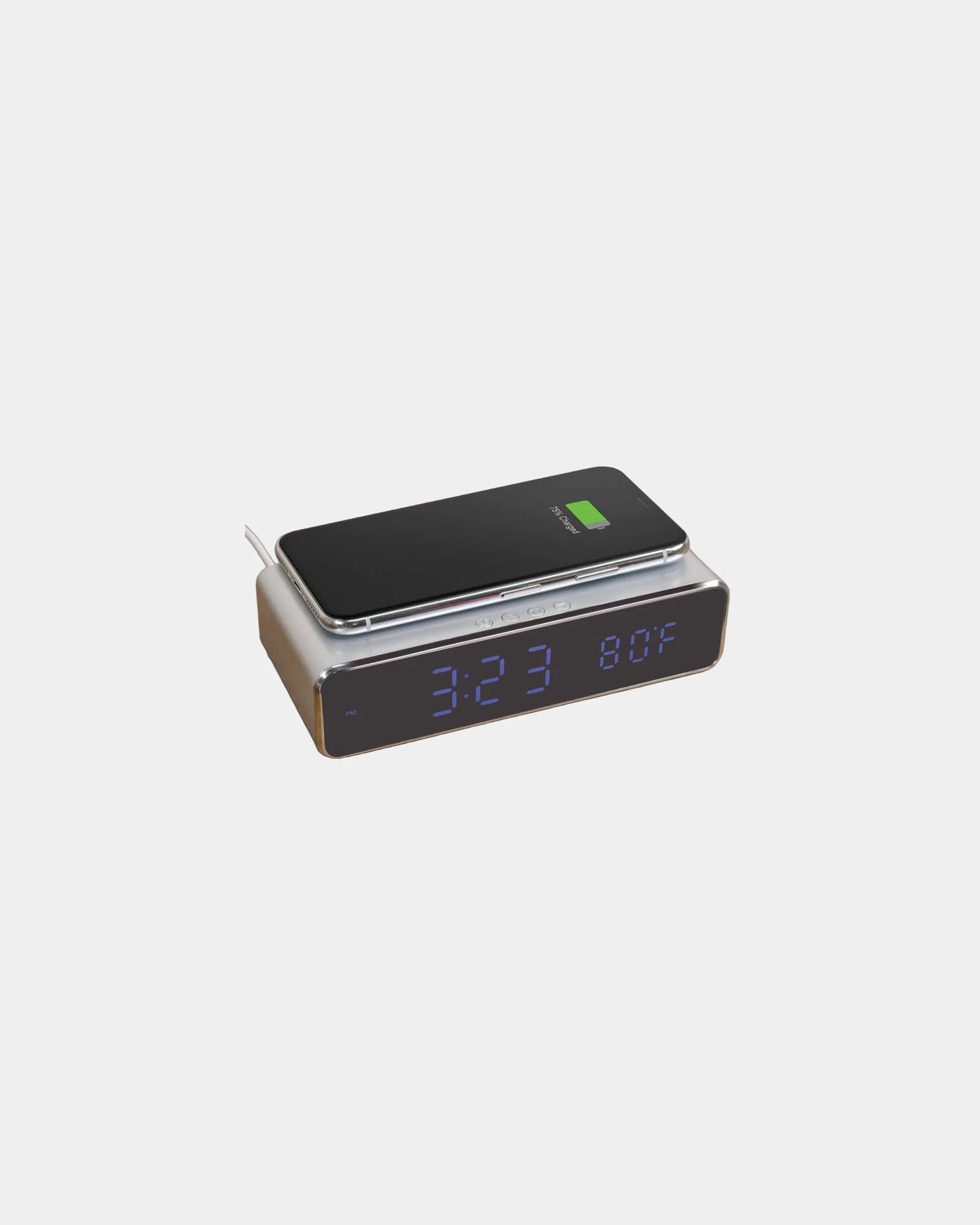 Custom wireless charging alarm clock with thermostat - Silver