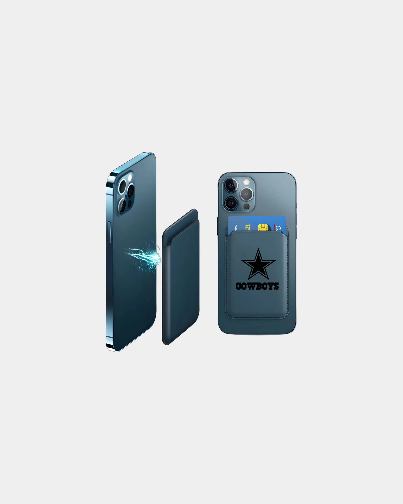 Custom PU leather magnetic phone wallet card holder - Navy Blue
