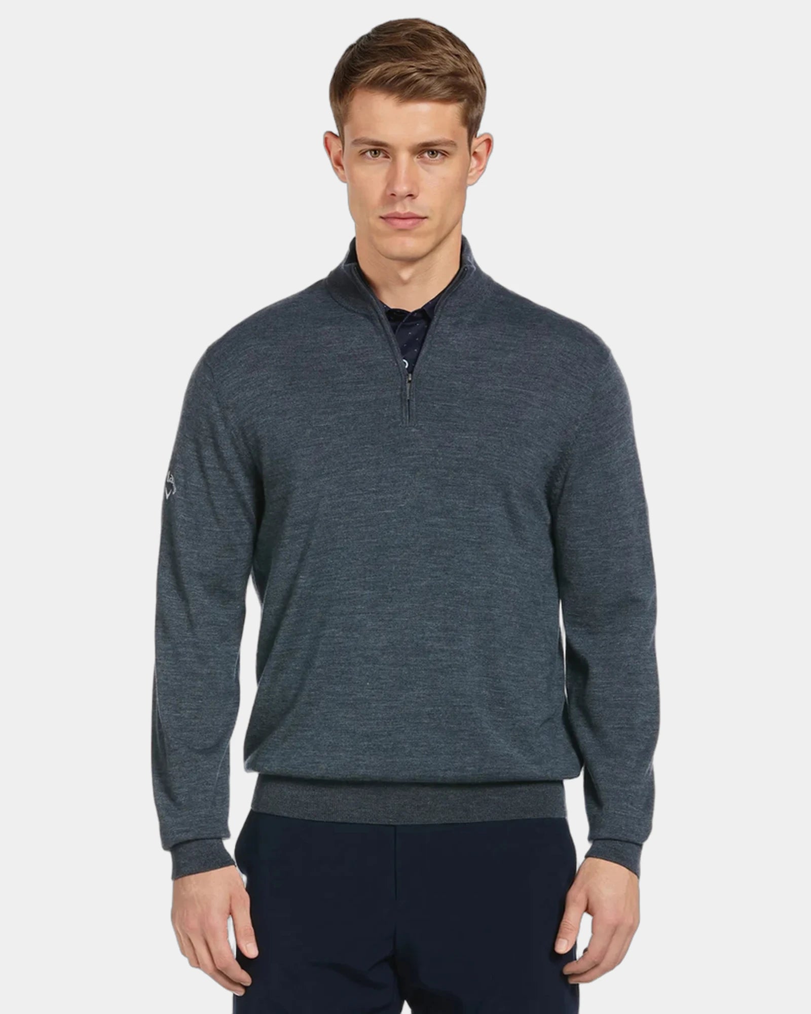Custom merino blend Callaway men's thermal 1/4 zip sweater - Steel Heather