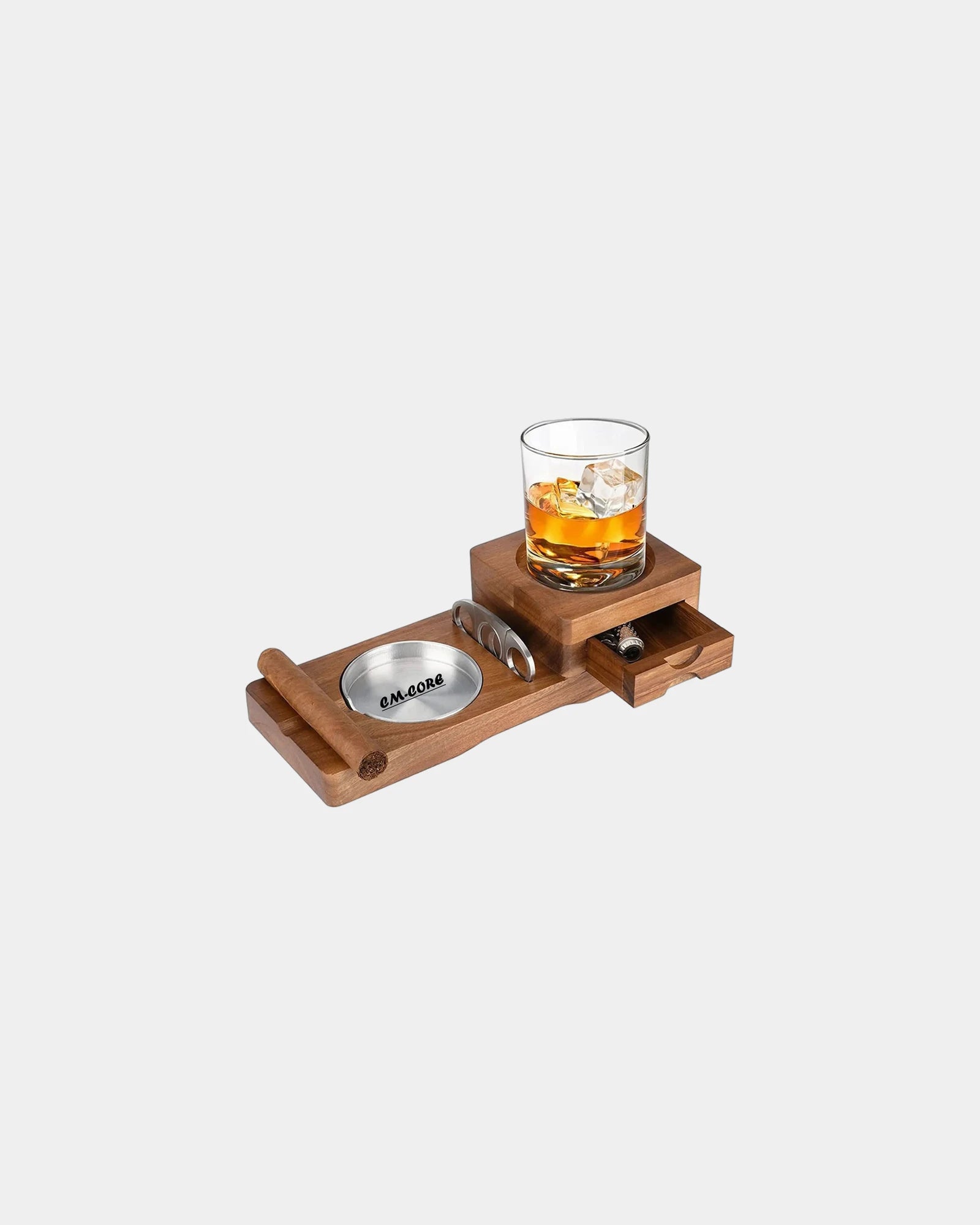 Custom wood cigar ashtray and whiskey glass tray - Wood