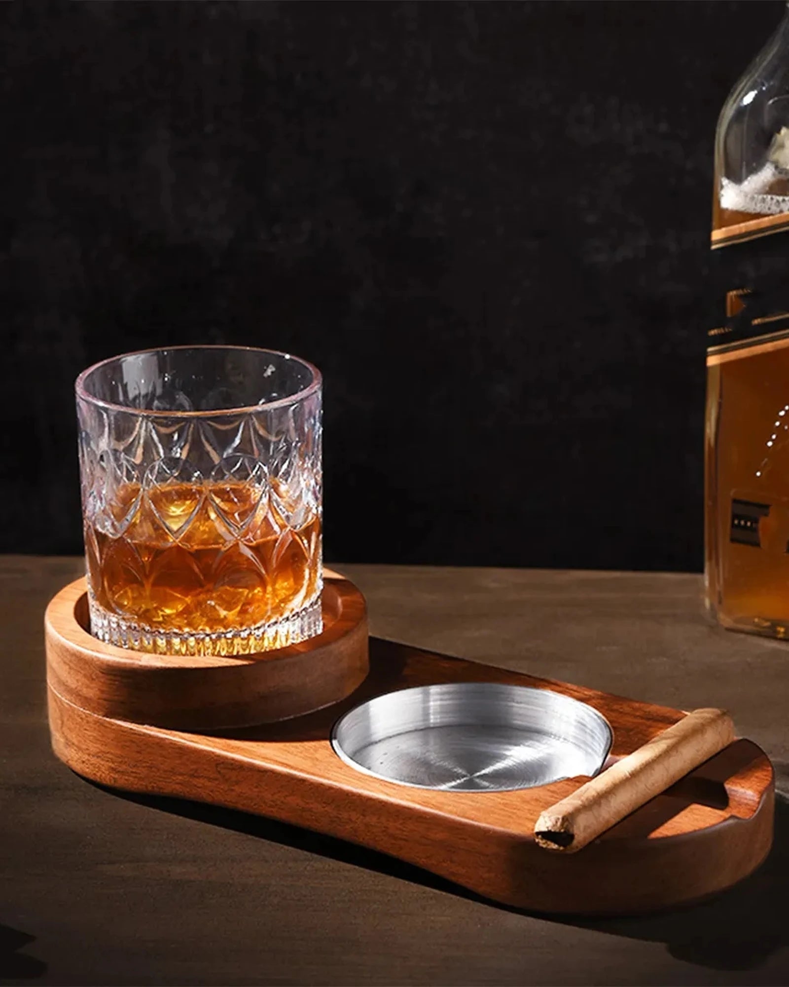 Custom wood whiskey tray with cigar ashtray - 3