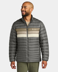 Custom recycled nylon down jacket with retro stripes - Cinder/ Desert