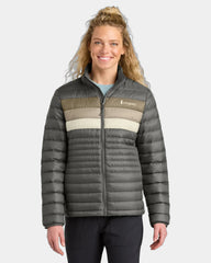 Custom recycled down jacket with retro stripe design - Cinder/ Desert
