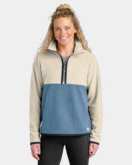 Custom recycled fleece women's half-zip pullover - Cream/ Fjord