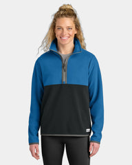 Custom recycled fleece women's half-zip pullover - Atlantic/ Black