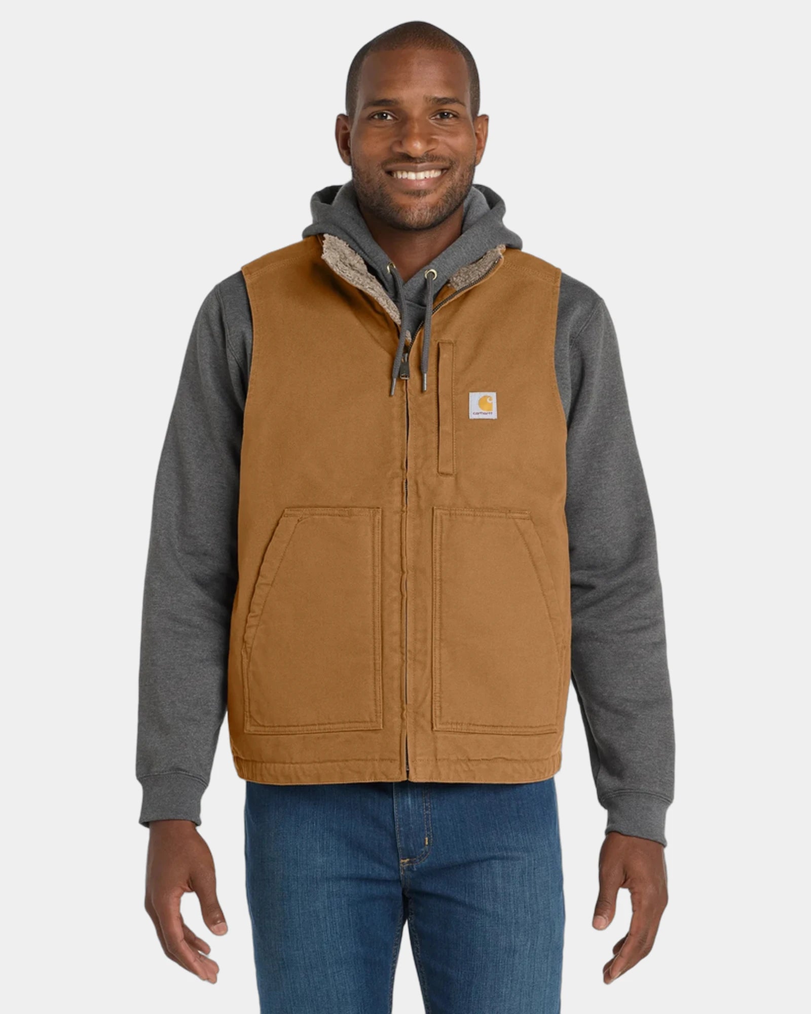 Custom sherpa-lined duck vest Carhartt mock neck - Carhartt Brown
