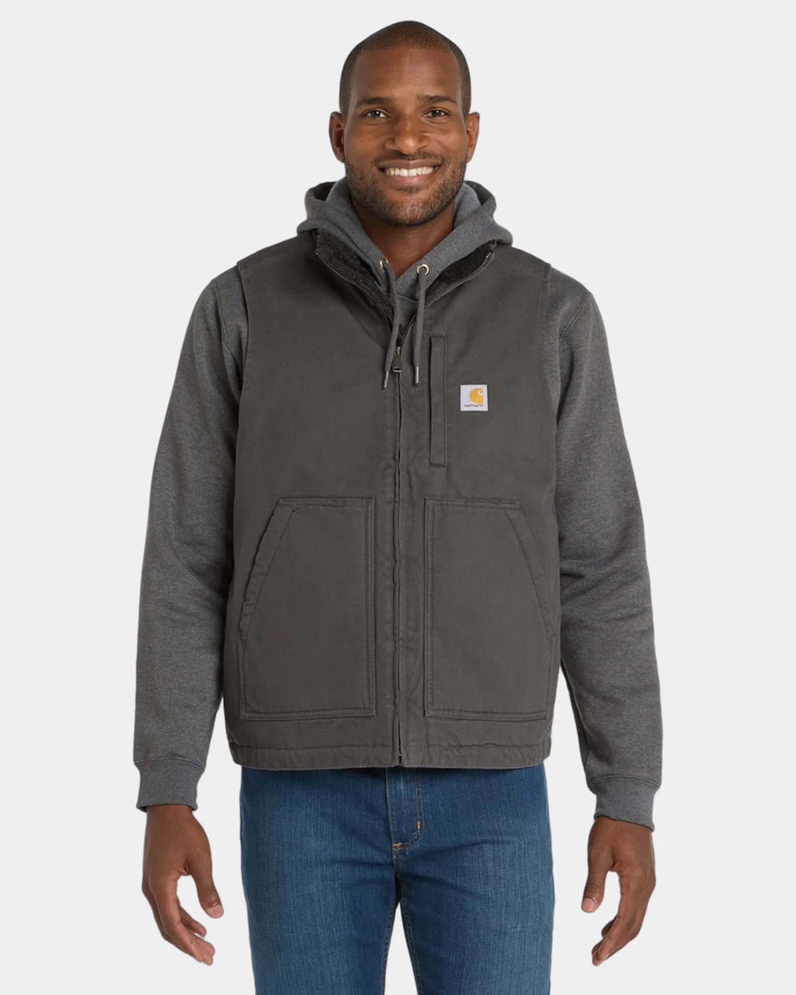 Custom sherpa-lined duck vest Carhartt mock neck - Gravel