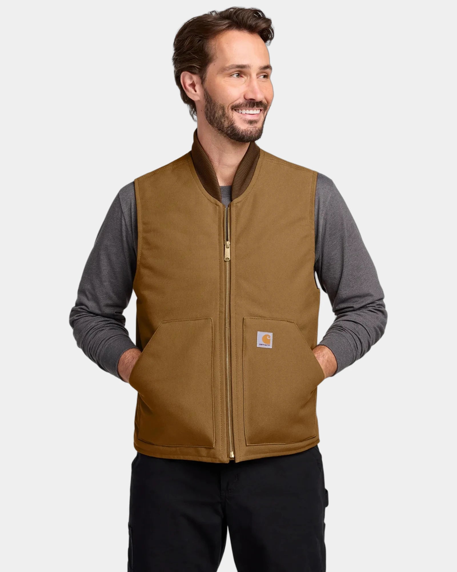 Custom insulated Carhartt Duck Vest cotton canvas - Carhartt Brown