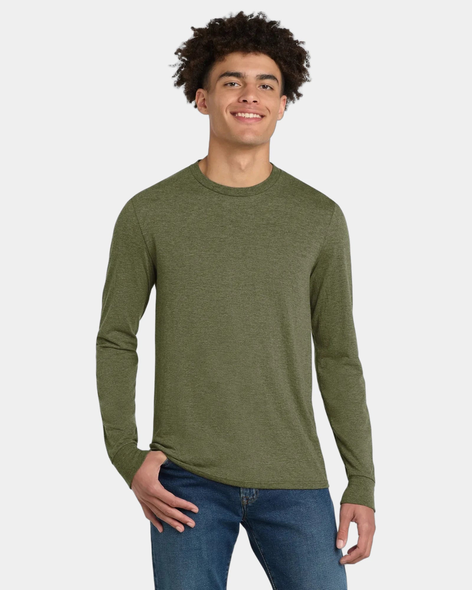 Custom tri-blend long sleeve tee for companies - Military Green Frost