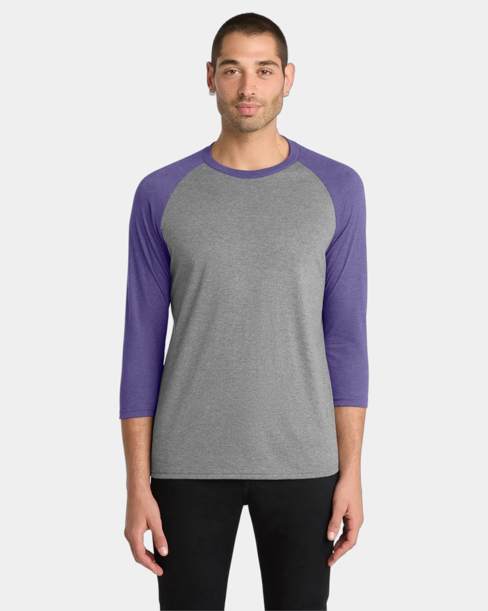 Custom tri-blend 3/4-sleeve raglan tee for teams - Purple Frost/ Grey Frost