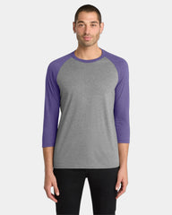 Custom tri-blend 3/4-sleeve raglan tee for teams - Purple Frost/ Grey Frost