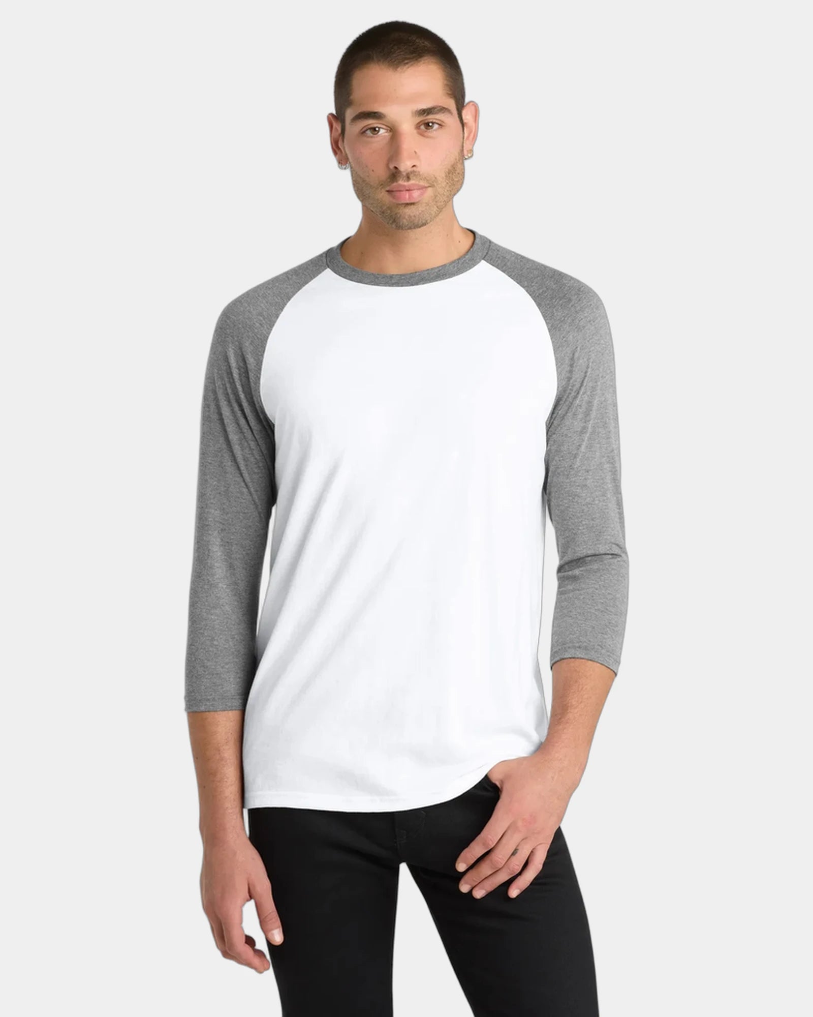 Custom tri-blend 3/4-sleeve raglan tee for teams - Grey Frost/ White