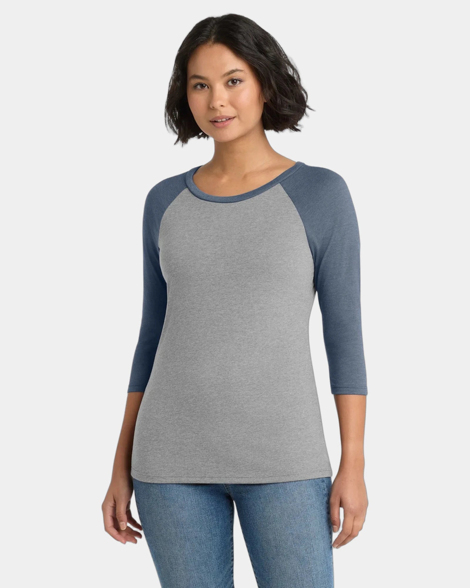 Custom tri-blend raglan women's 3/4-sleeve shirt - Navy Frost/ Grey Frost