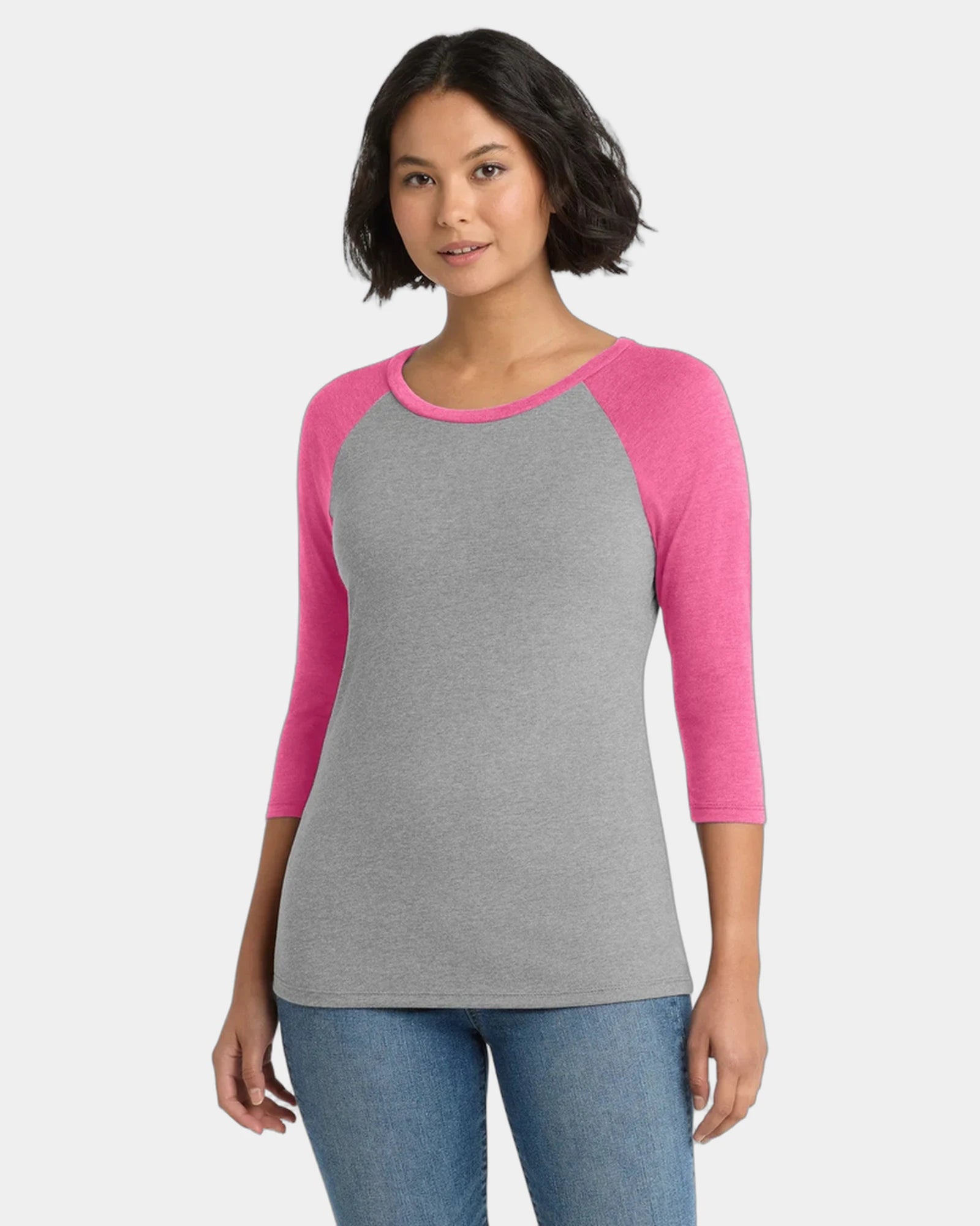 Custom tri-blend raglan women's 3/4-sleeve shirt - Fuchsia Frost/ Grey Frost