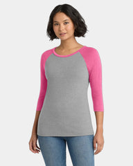 Custom tri-blend raglan women's 3/4-sleeve shirt - Fuchsia Frost/ Grey Frost