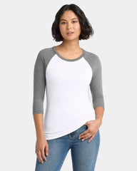 Custom tri-blend raglan women's 3/4-sleeve shirt - Grey Frost/ White