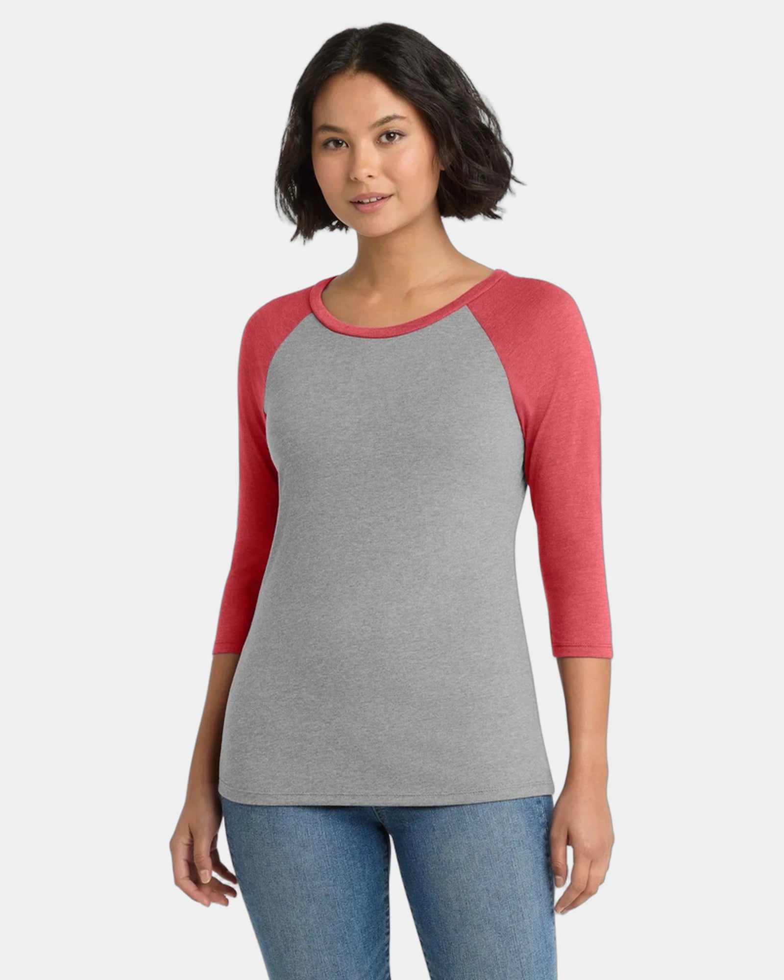 Custom tri-blend raglan women's 3/4-sleeve shirt - Red Frost/ Grey Frost