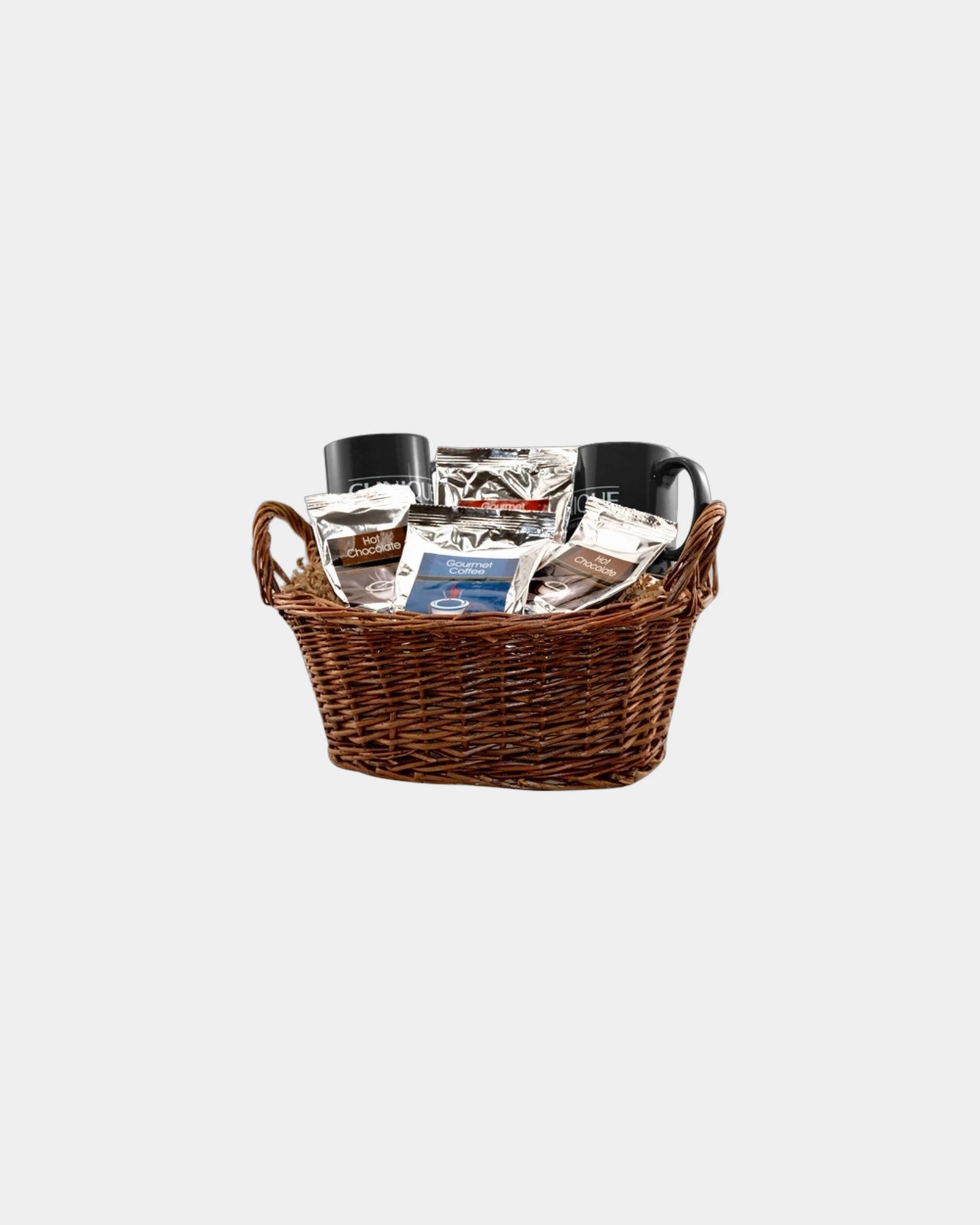 Custom gourmet coffee and tea gift basket with mugs - Brown