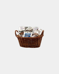 Custom gourmet gift basket with coffee, tea and mugs - Brown