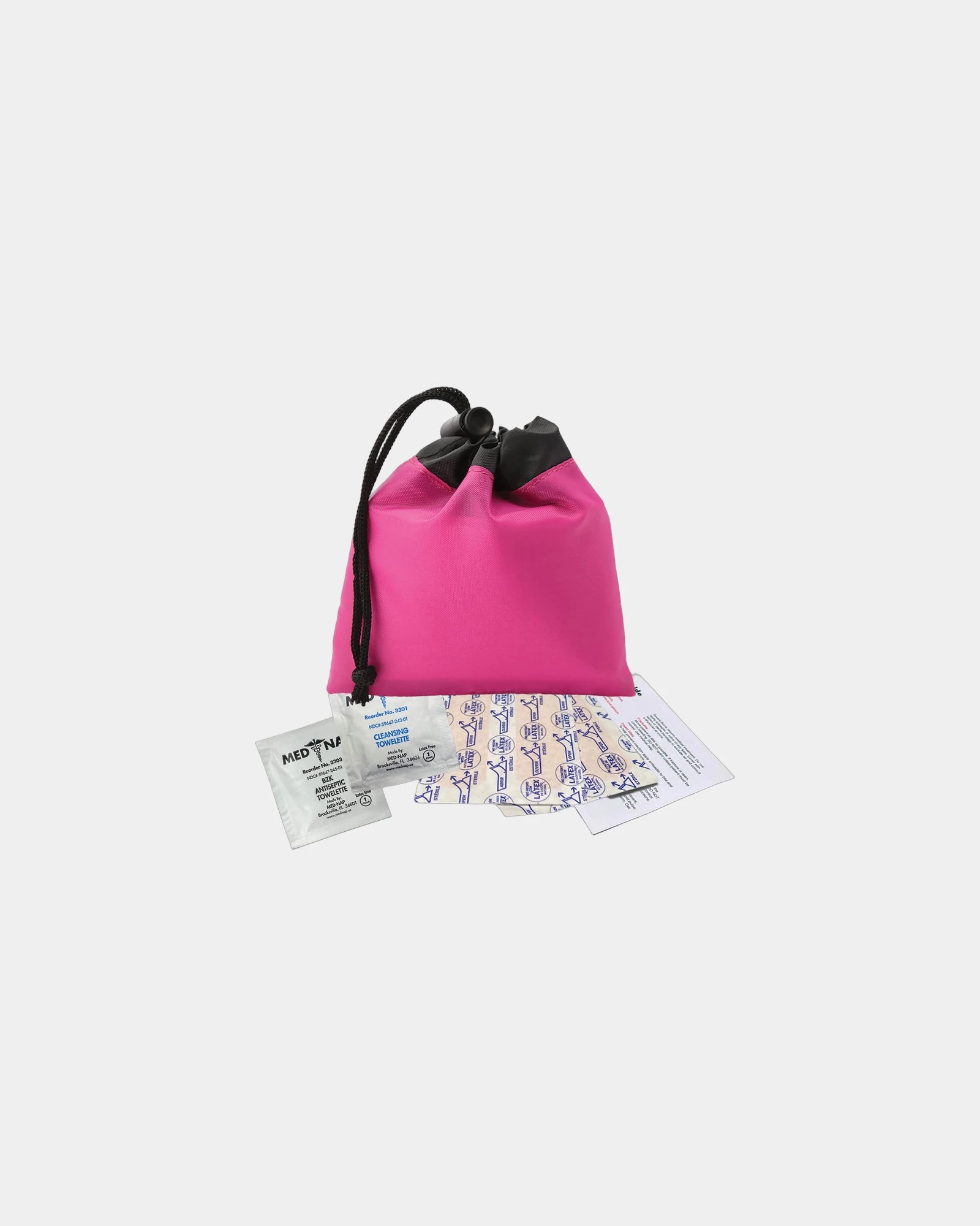Custom polyester first aid kit cinch pouch - 7 piece - Hot Pink