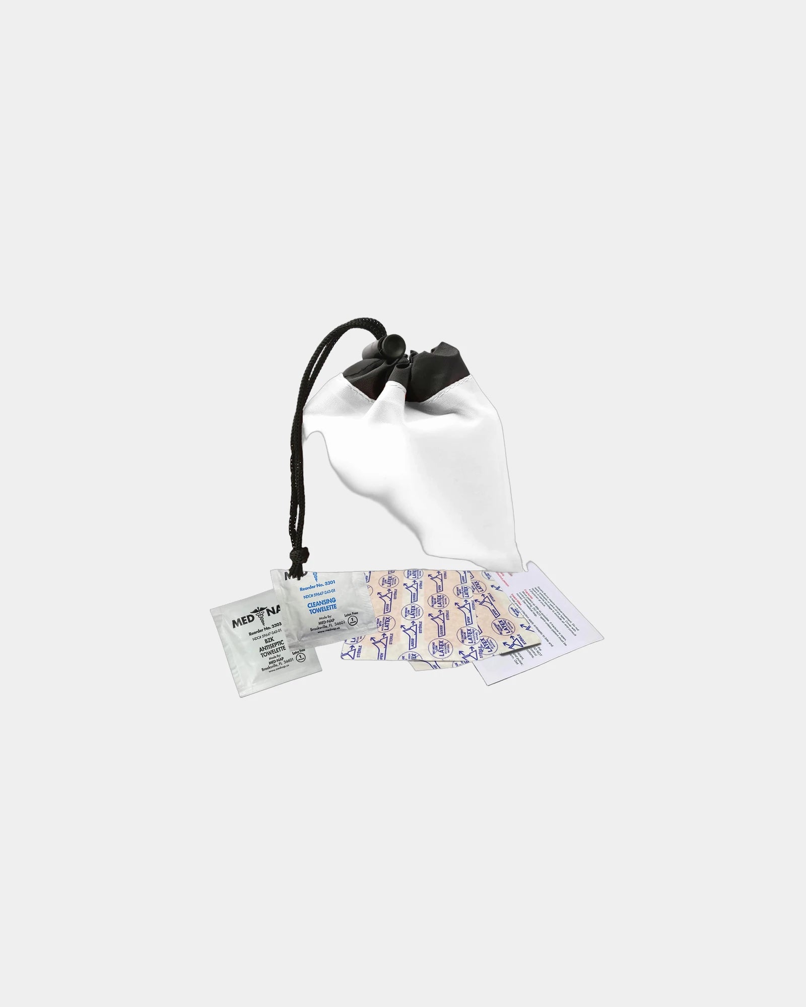 Custom polyester first aid kit cinch pouch - 7 piece - White