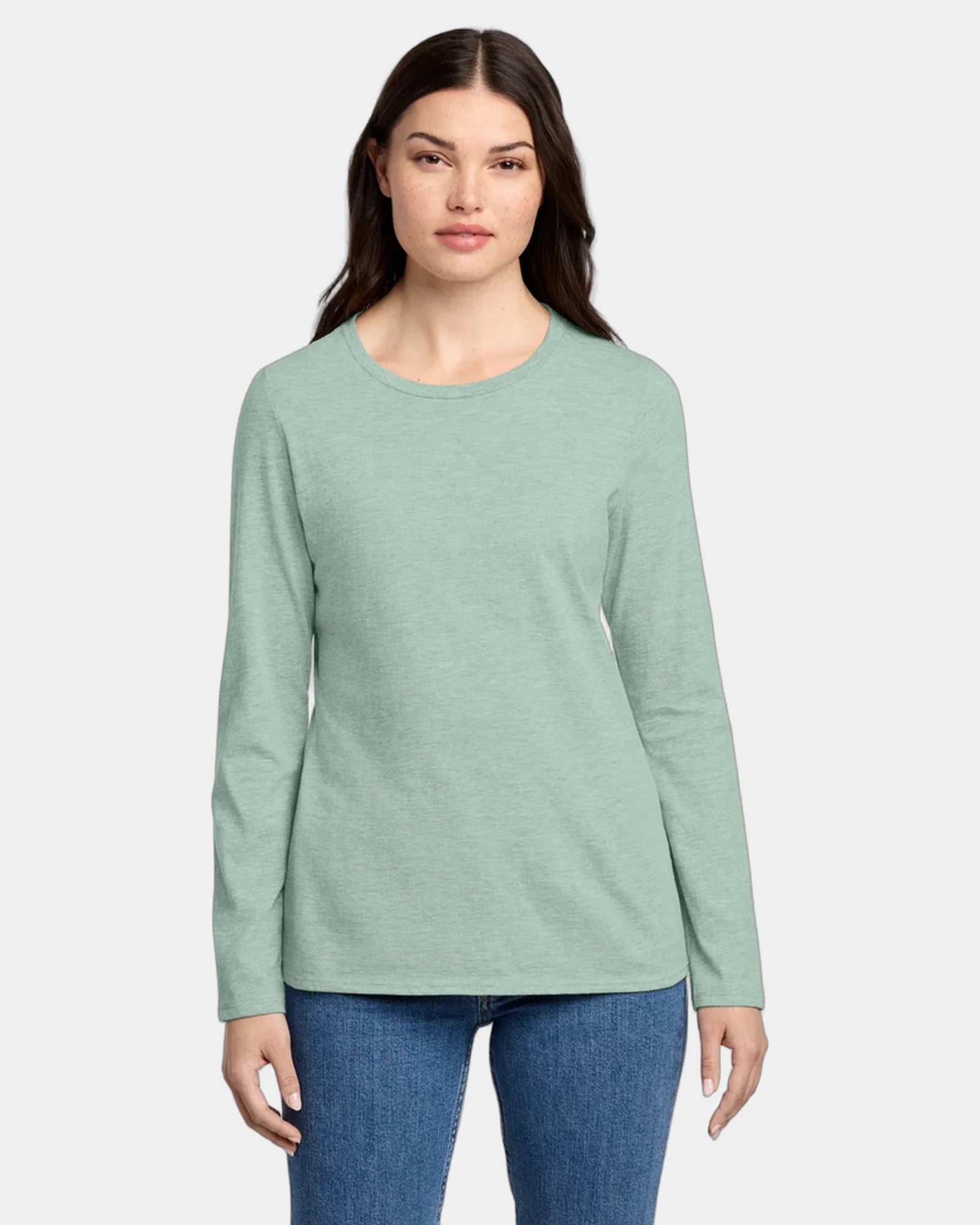 Custom women's long sleeve tee CVC blend t-shirt - Heathered Dusty Sage