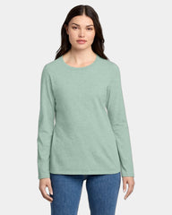 Custom women's long sleeve tee CVC blend t-shirt - Heathered Dusty Sage