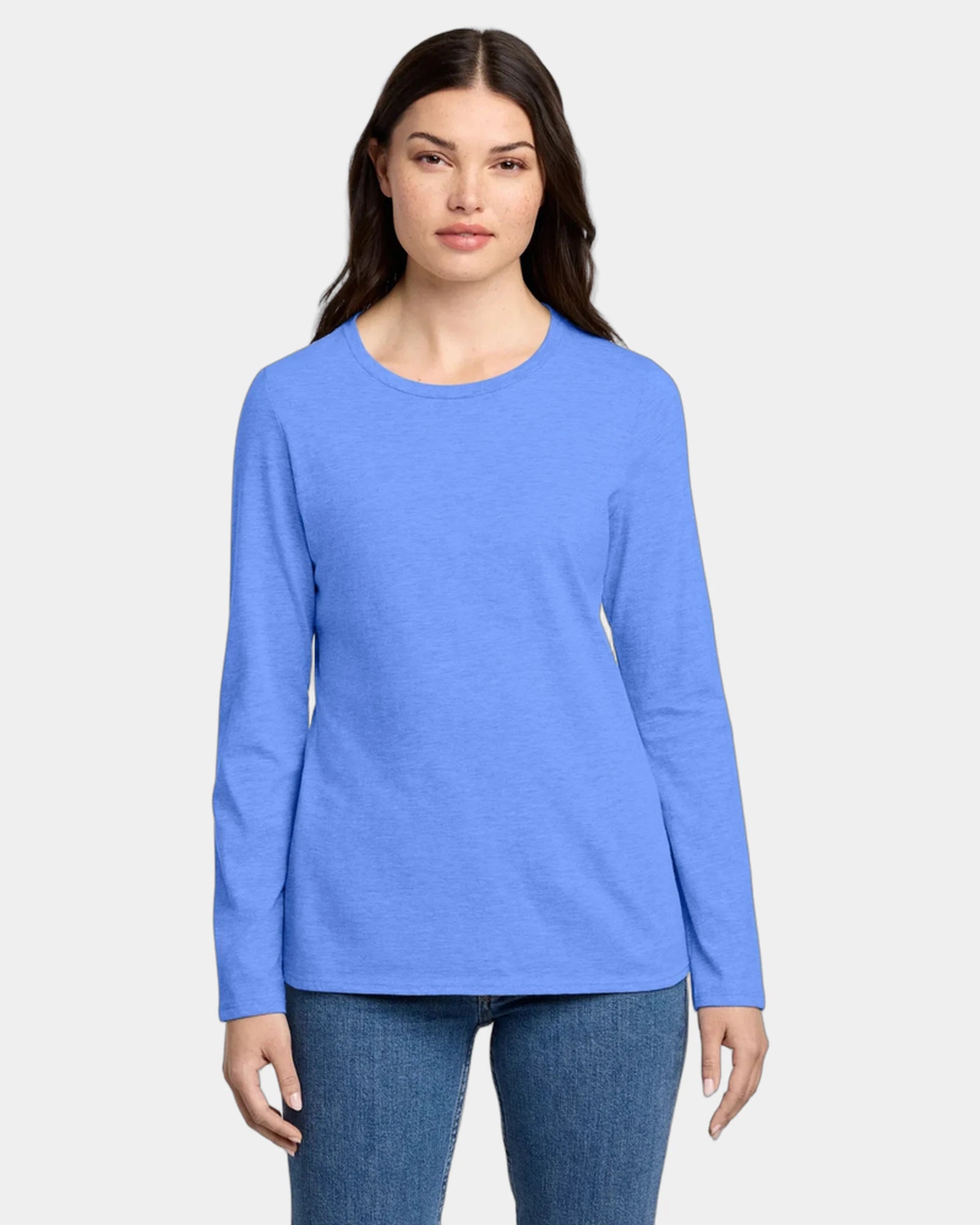 Custom women's long sleeve tee CVC blend t-shirt - Heathered Royal
