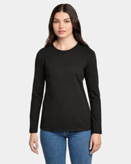 Custom women's long sleeve tee CVC blend t-shirt - Black