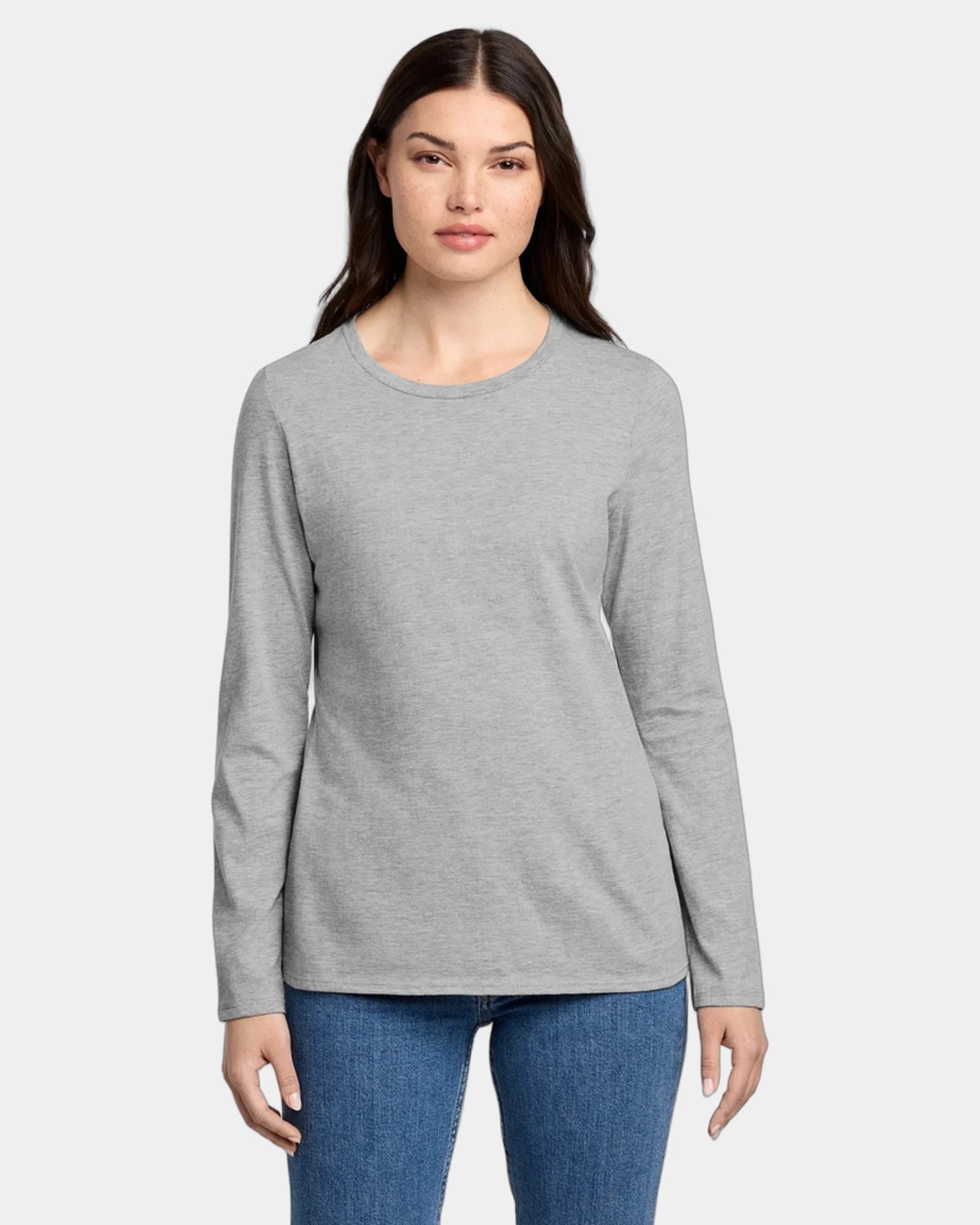 Custom women's long sleeve tee CVC blend t-shirt - Light Heather Grey