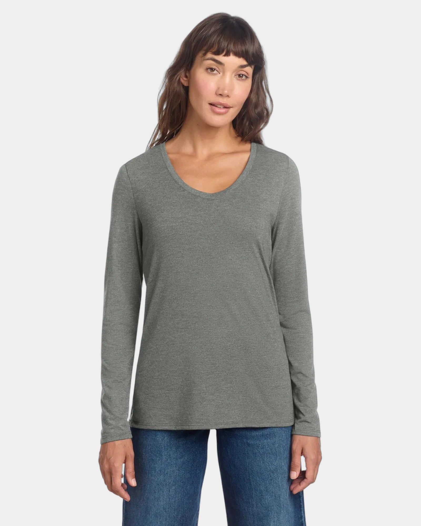 Custom women's long sleeve V-neck tee 4.5 oz tri-blend - Heathered Charcoal