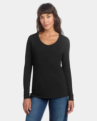 Custom women's long sleeve V-neck tee 4.5 oz tri-blend - Black