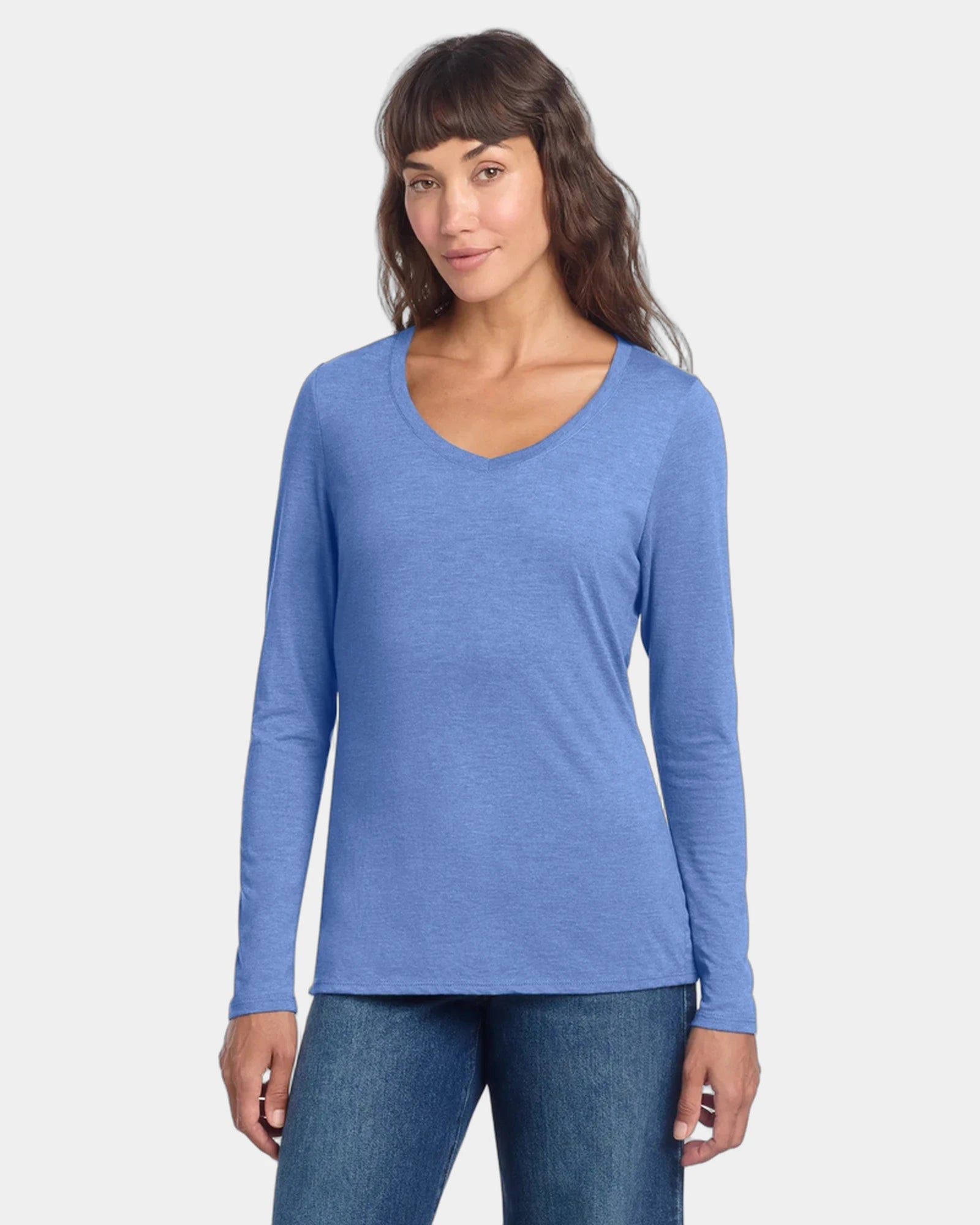 Custom women's long sleeve V-neck tee 4.5 oz tri-blend - Maritime Frost