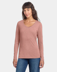 Custom women's long sleeve V-neck tee 4.5 oz tri-blend - Blush Frost
