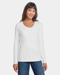 Custom women's long sleeve V-neck tee 4.5 oz tri-blend - White