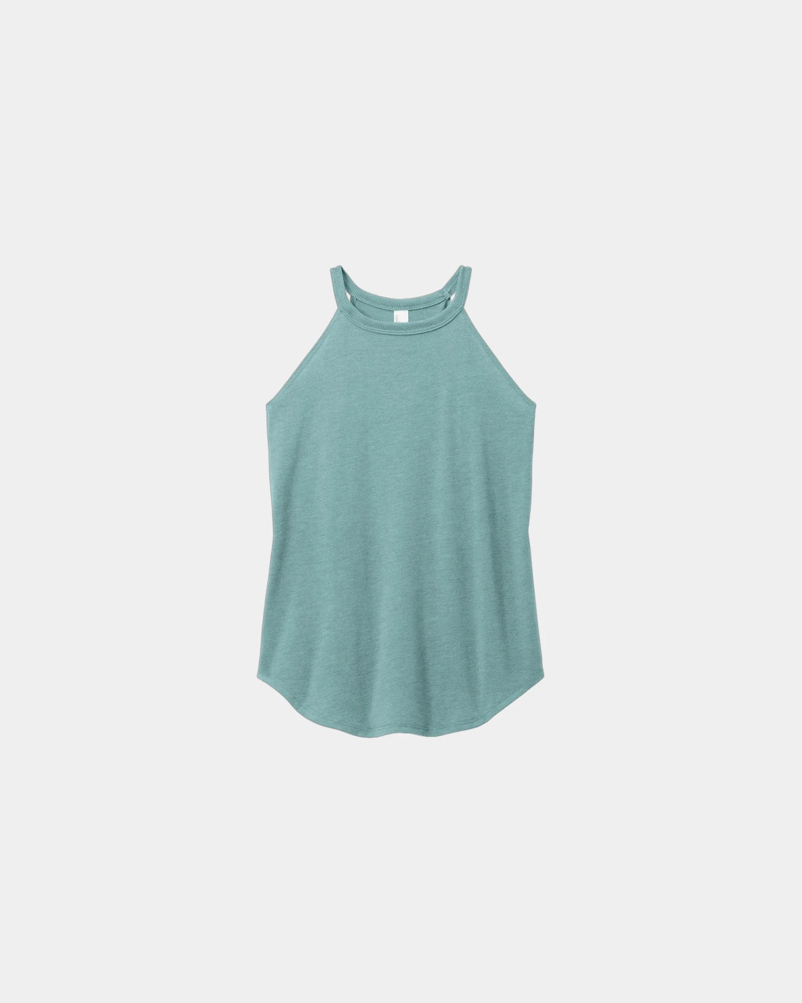 Custom tri-blend women's rocker tank top for teams - Heathered Eucalyptus Blue