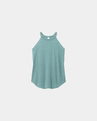 Custom tri-blend women's rocker tank top for teams - Heathered Eucalyptus Blue